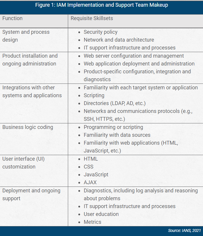 chart showing iam implementation and support team makeup